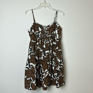 Lena Spaghetti Strap Mini Sundress Medium Brown Black & Cream Floral w/ Pockets